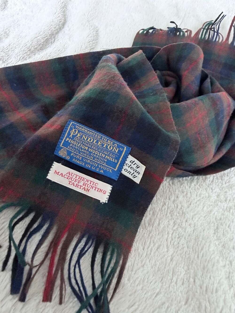 Vintage Pendleton 100% Virgin Wool Macduff Hunting Tartan Scarf 12x48